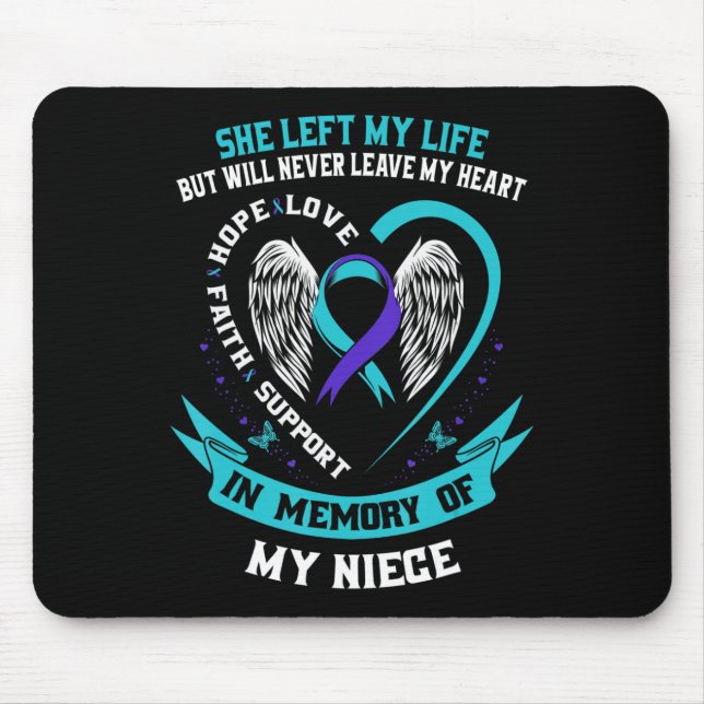 Mousepad Teal Purple Awarement Ribbon Niece Memoria (Frente)