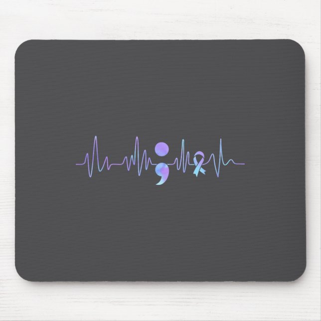 Mousepad Teal Purple Heartbeat Semicolon Suicide Prevention (Frente)