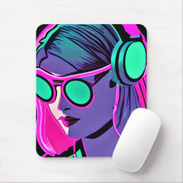 Mousepad Teal, Roxo, Senhora Psicodélica Rosa em Fones de o
