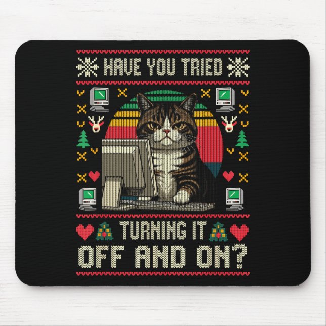 Mousepad Tech Suprts Cat Engineer Computer Ugly Christmas S (Frente)