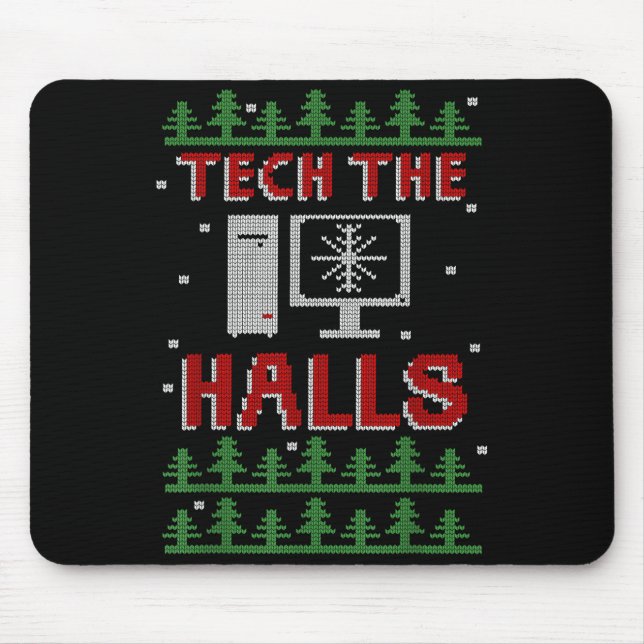 Mousepad Tech The Halls Ugly Computer Geek Festive Christma (Frente)