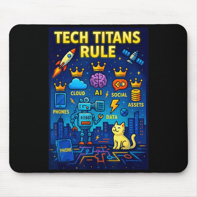 Mousepad Tech Titans Rule Funny Big Technology Satire Wer G (Frente)