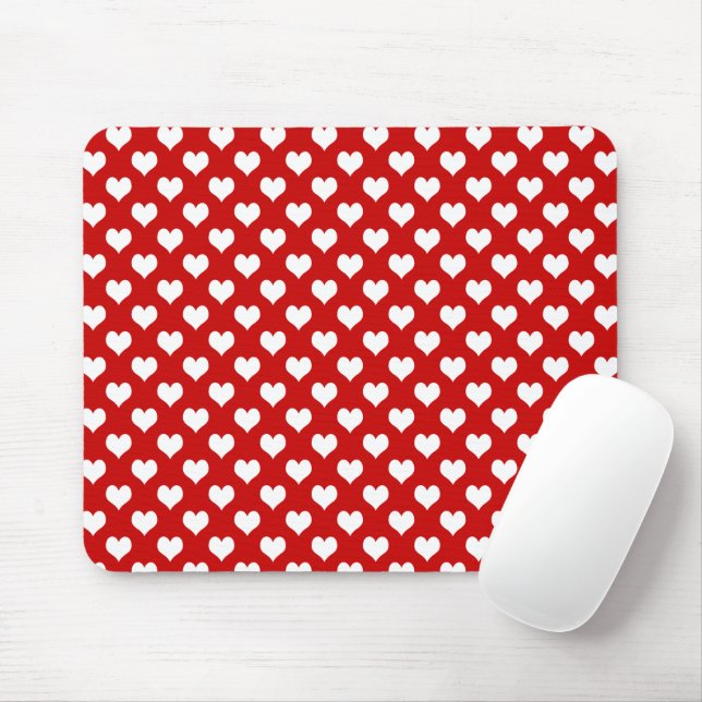 Mousepad Tecido de Estampa de Coração Vermelho e Branco  (Com mouse)