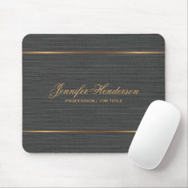 Mousepad Tecido de Linho Preto Elegante Moldura Dourada Pro