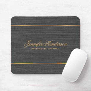 Mousepad Tecido de Linho Preto Elegante Moldura Dourada Pro