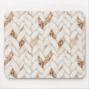 Mousepad Tecido Falso Creme Trançado Brilho Dourado