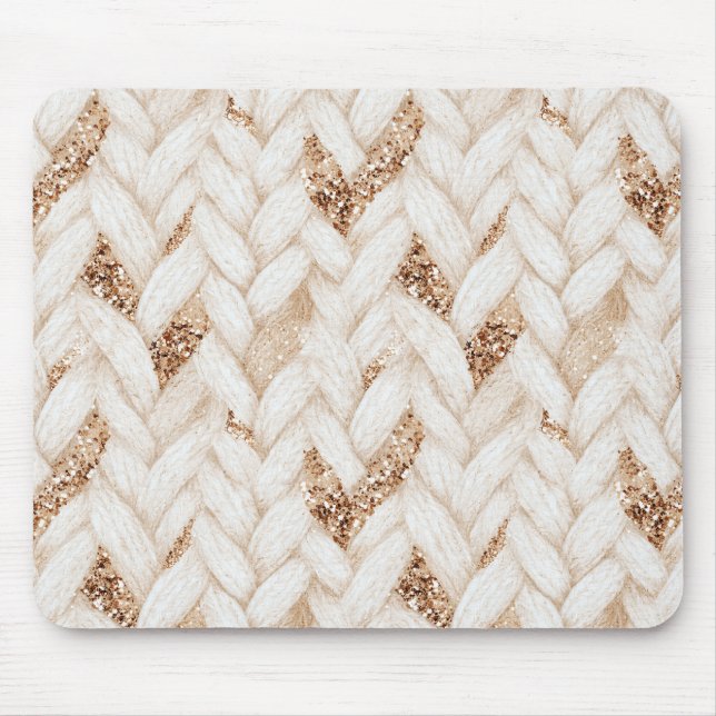 Mousepad Tecido Falso Creme Trançado Brilho Dourado (Frente)