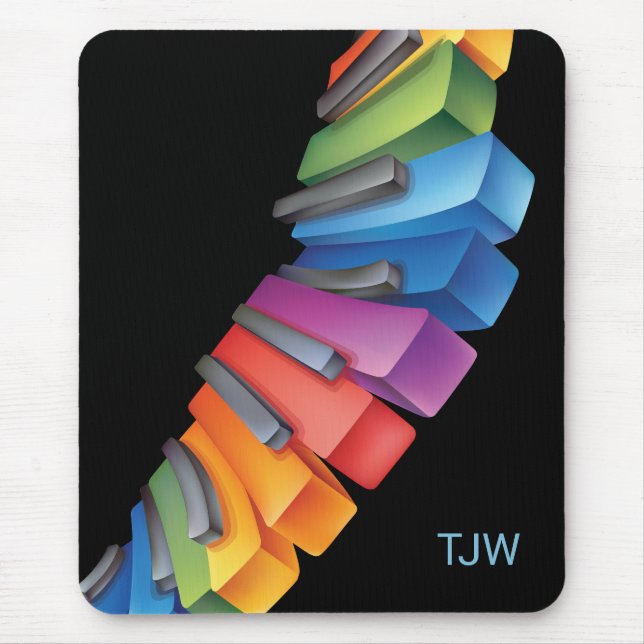 Mousepad Teclado arco-íris colorido com monograma (Frente)