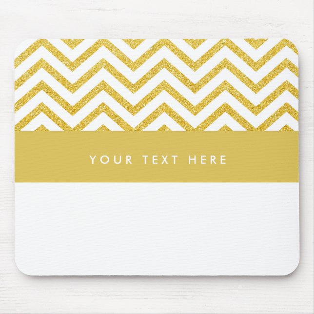 Mousepad Teclado do mouse moderno Chevron branco e Dourado (Frente)