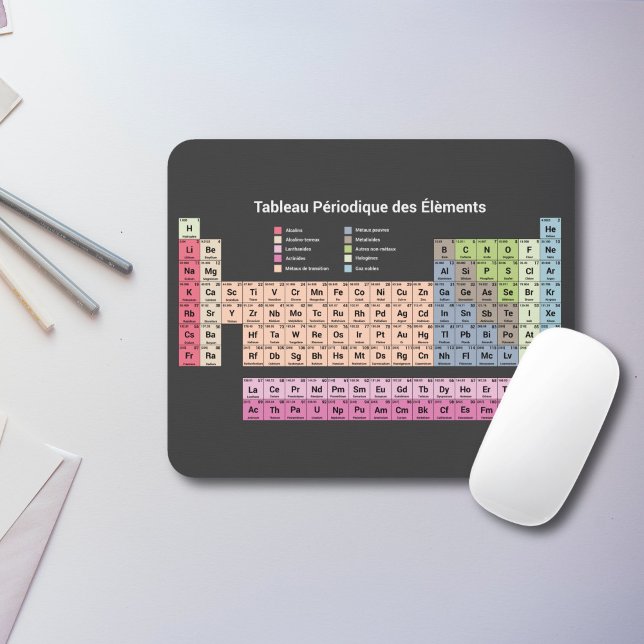 Mousepad Teclado do rato com Mesa periódica de elementos em (French Dark Periodic Table of Elements Mouse pad)