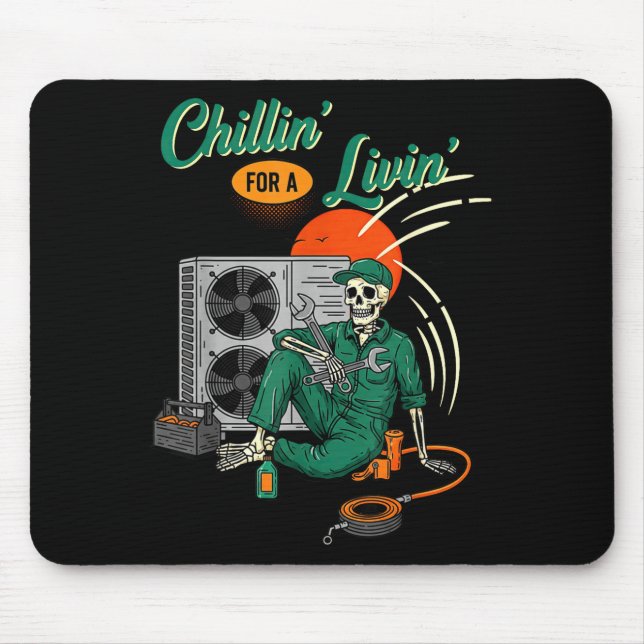 Mousepad Técnico de HVAC engraçado esqueleto relaxando para (Frente)