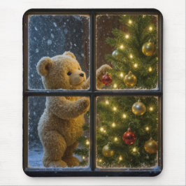 Mousepad Teddy Bear Decorating a Christmas Tree