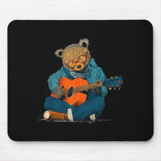 Mousepad Teddy de óculos com fantasia de violão acústico (Frente)
