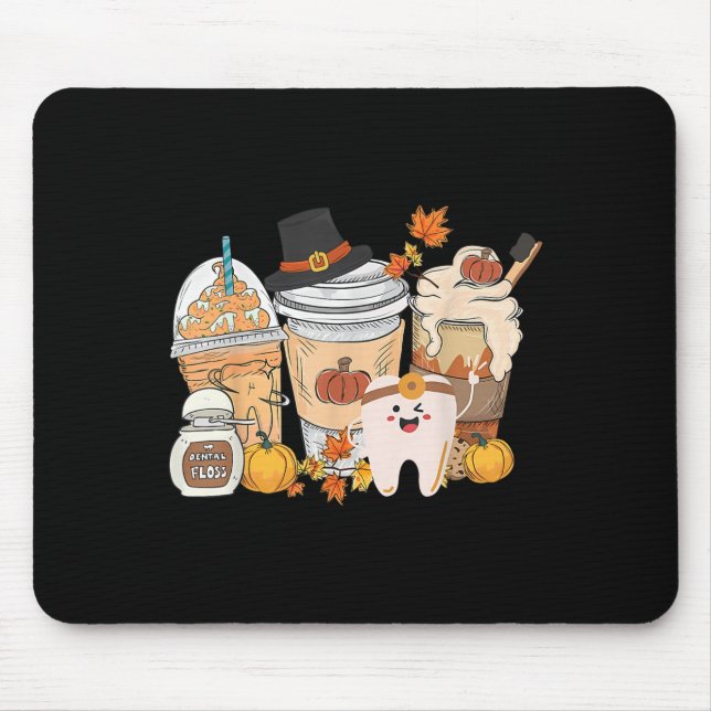 Mousepad Teeth Coffee Fall Dental Pumpkin Latte Dentist Tha (Frente)