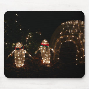 Mousepad Tela de luz de feriado dos pinguins