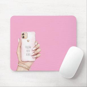 Mousepad Telefone chic garota unhas rosa