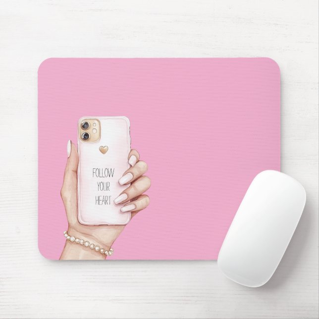 Mousepad Telefone chic garota unhas rosa (Com mouse)