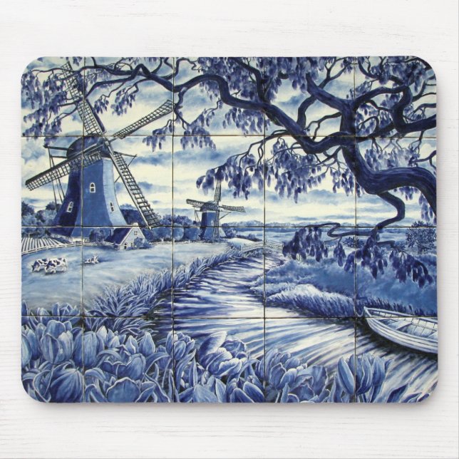 Mousepad Telha de Delft com moinho de vento (Frente)