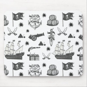 Mousepad Tema de Pirata de Navios, Canhões, Espadas e Vinho
