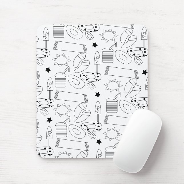 Mousepad Tema de Verão de Praia Contornos Padrão (Com mouse)