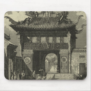 Mousepad Templo Imperial Asiático em Preto e Branco