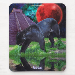 Mousepad Templo preto de Jaguar & de Chichen Itza & eclipse