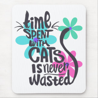 Mousepad Tempo gasto com gatos, Flores Brilhantes de Groovy