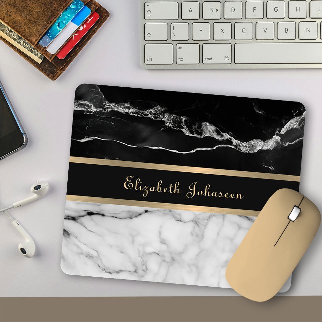 Mousepad Tendência moderna, Douradas faixas de mármore pret (Criador carregado)