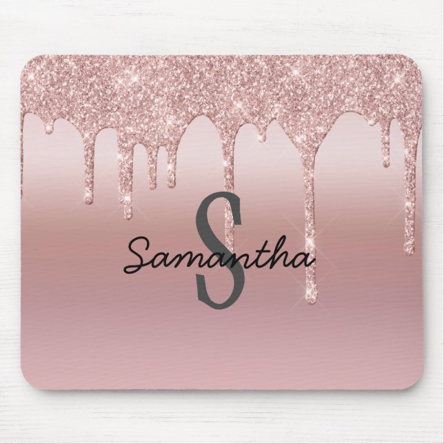 Mousepad Tendência Rosa Cinzenta com Glitter Leve Dourada d (Frente)