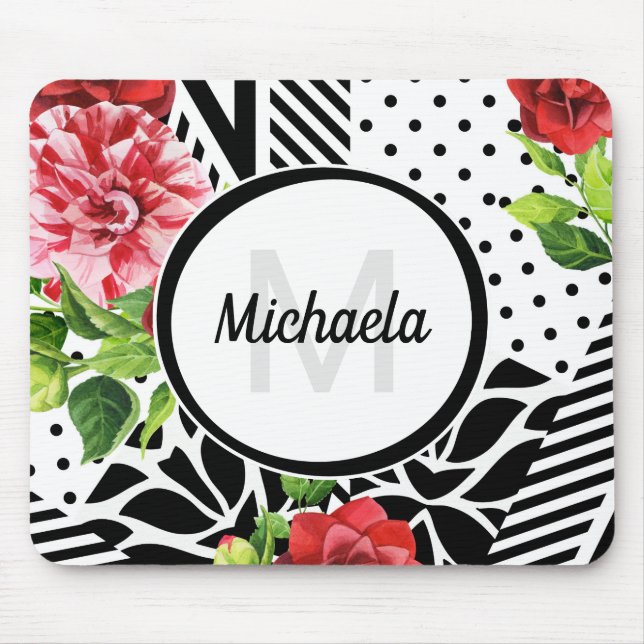Mousepad Tendy Geométrico Strike Pattern Red Foral Monogram (Frente)