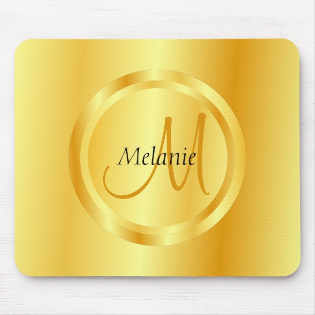 Mousepad Tendy Modelo Elegant Faux Dourado Monograma Modern (Frente)