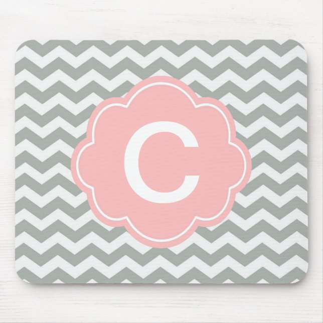 Mousepad Tendy, moderno, elegante monograma de fevron de ci (Frente)