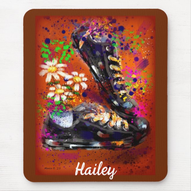 Mousepad Tênis e margaridas - Laranja impressionista Branco (Frente)