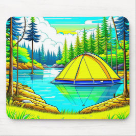 Mousepad Tent flutuando no lago acampamento