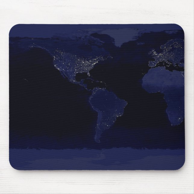 Mousepad Terra Mundo Mapeia Luzes da Cidade à Noite por Sat (Frente)