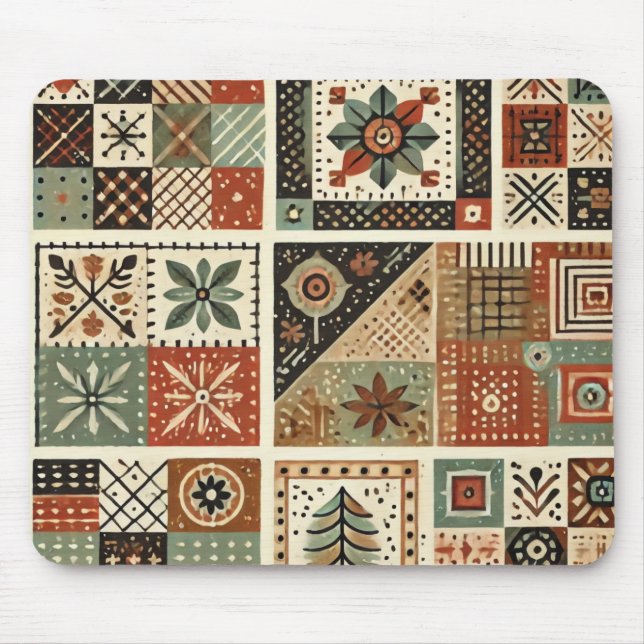 Mousepad Terracotta Patchwork Quilt Rustic Floral Desk (Frente)