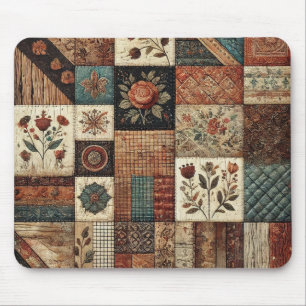 Mousepad Terracotta Patchwork Quilt Rustic Floral Desk