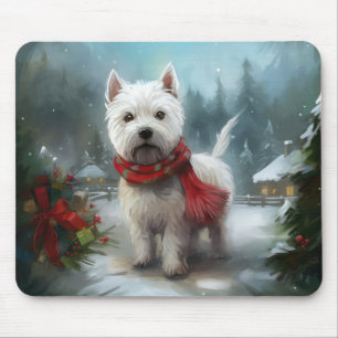 Mousepad Terrier Branco do West Highland na Neve Natal