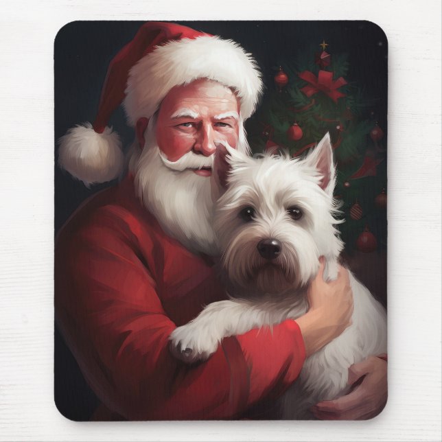 Mousepad Terrier Branco do West Highland Papai Noel Natal (Frente)