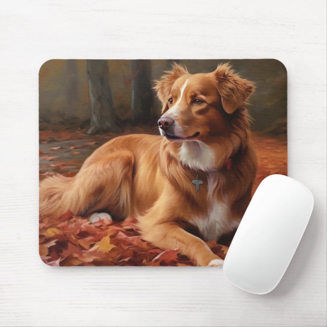 Mousepad Terrier de Pato da Nova Escócia na queda de folhas (Com mouse)