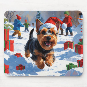 Mousepad Terrier Escocês Correndo na Neve com Chapéu de Nat