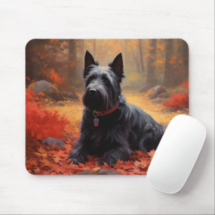Mousepad Terrier Escocês nas Folhas de Outono Caem Inspiraç