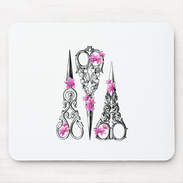 Mousepad Tesoura Floral Vintage, Acessório de Decoração de  (Frente)