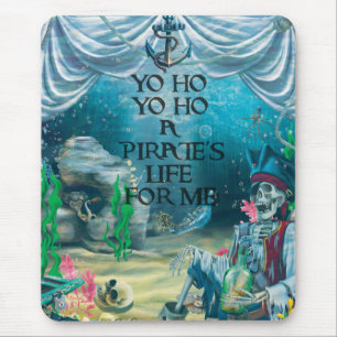 Mousepad Tesouro do Esqueleto Pirata Sob O Mar