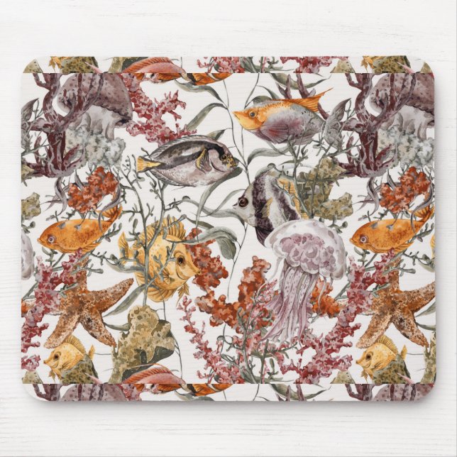 Mousepad Teste padrão 2 da vida marinha da aguarela (Frente)