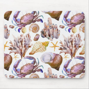 Mousepad Teste padrão 4 da vida marinha da aguarela