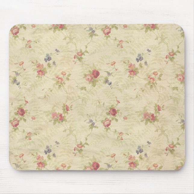 Mousepad Teste padrão afligido velho do tecido dos rosas do (Frente)