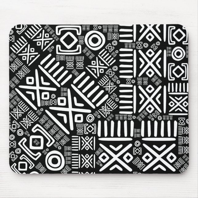 Mousepad Teste padrão africano étnico #6 preto e branco (Frente)