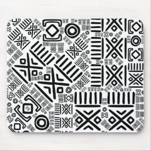 Mousepad Teste padrão africano étnico #8 preto e branco