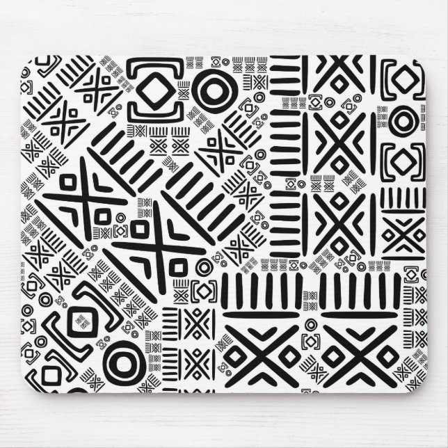 Mousepad Teste padrão africano étnico #8 preto e branco (Frente)